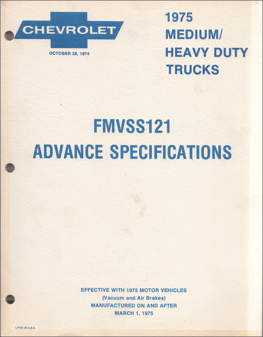 1975 Chevrolet Medium and Heavy Duty Truck Data Book Original Advance Specifications