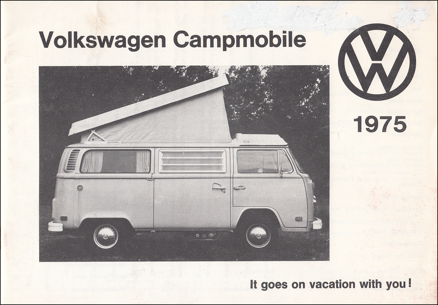 1975 Volkswagen Campmobile Owner's Manual Supplement Original