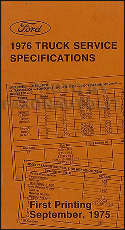1976 Ford Truck Service Specifications Manual