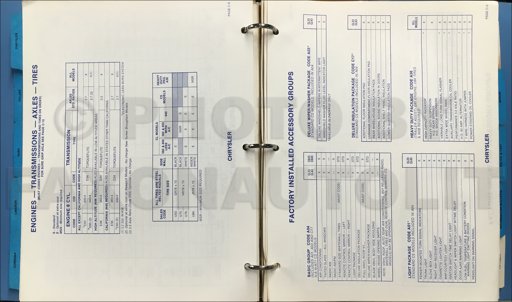 1978 Chrysler Plymouth Ordering Code Guide Original