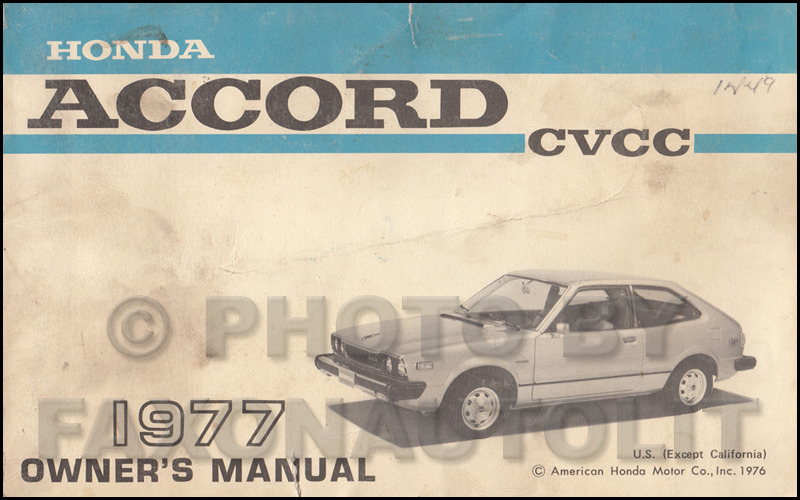 1977 Honda Accord CVCC Owner's Manual Original (except California and High Altitude)