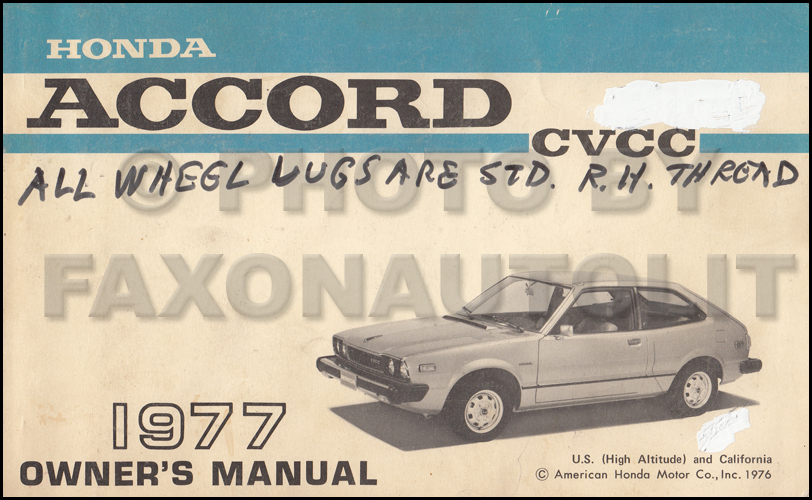 1977 Honda Accord CVCC Owner's Manual Original for California and High Altitude