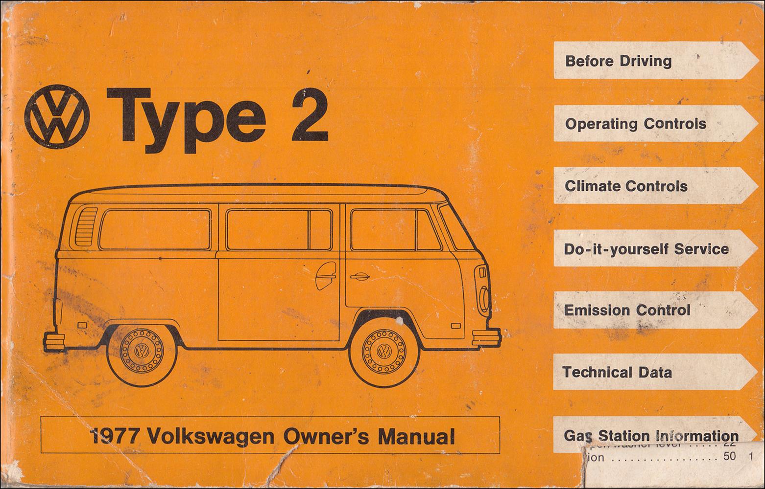 1977 Volkswagen Bus Owner's Manual Original T2 Type 2 Transporter