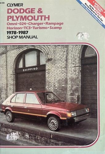 Clymer Shop Manual Dodge & Plymouth Omni 024, Charger, Rampage, Horizon TC3, Turismo, Scamp 1978-1987