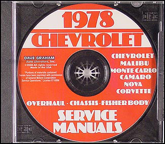 1978 Chevy Car Service, Overhaul, & Body Manuals on CD-ROM