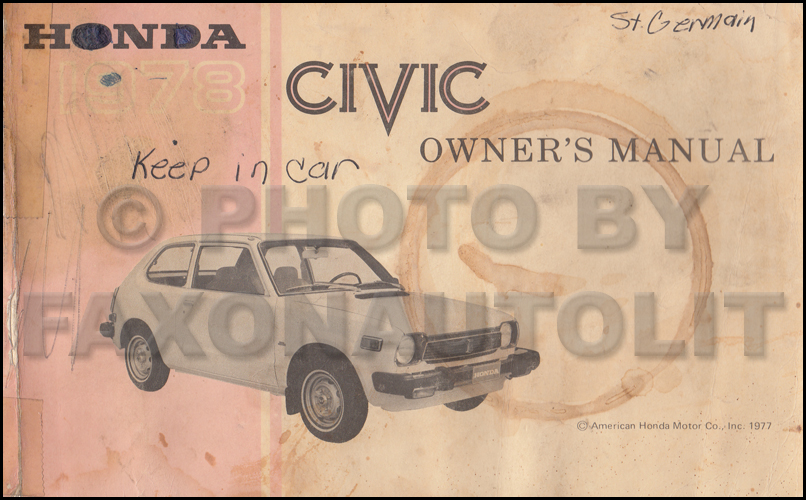1978 Honda Civic 1200 Owner's Manual Original