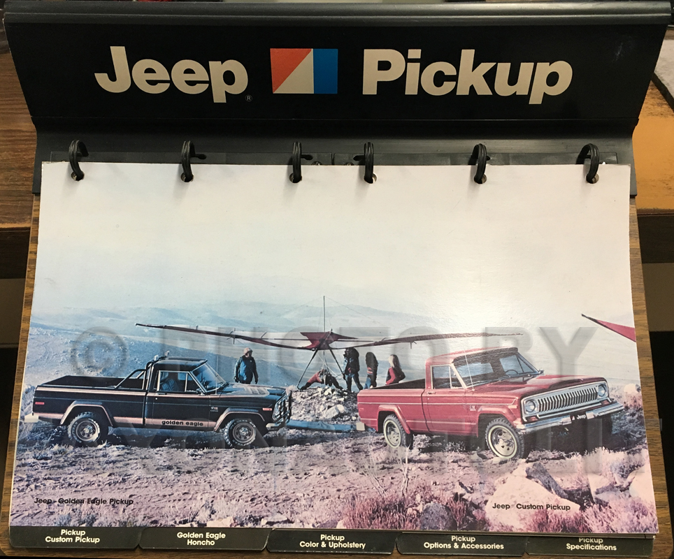 1978 Jeep Pickup Color and Upholstery Album Original on a stand