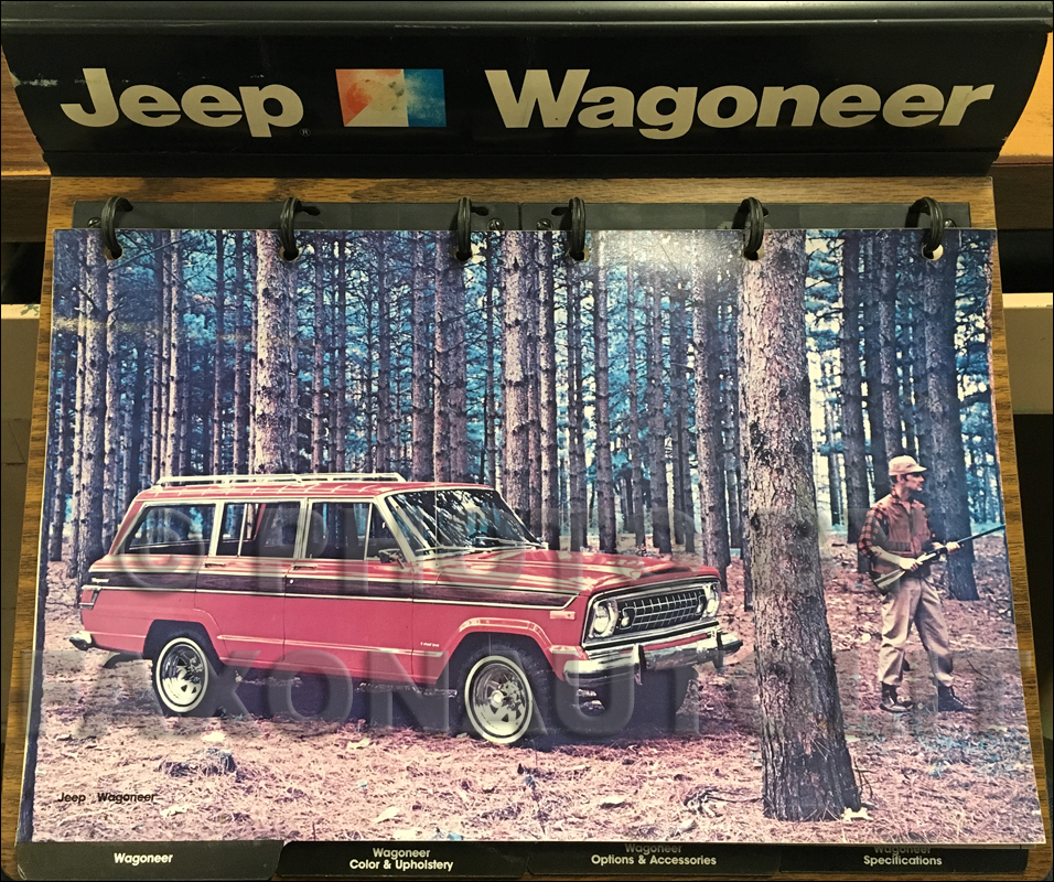 1978 Jeep Wagoneer Color and Upholstery Book Original on a stand