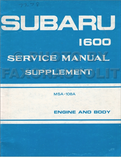 1977-1978 Subaru 1600 Repair Shop Manual Original Supplement
