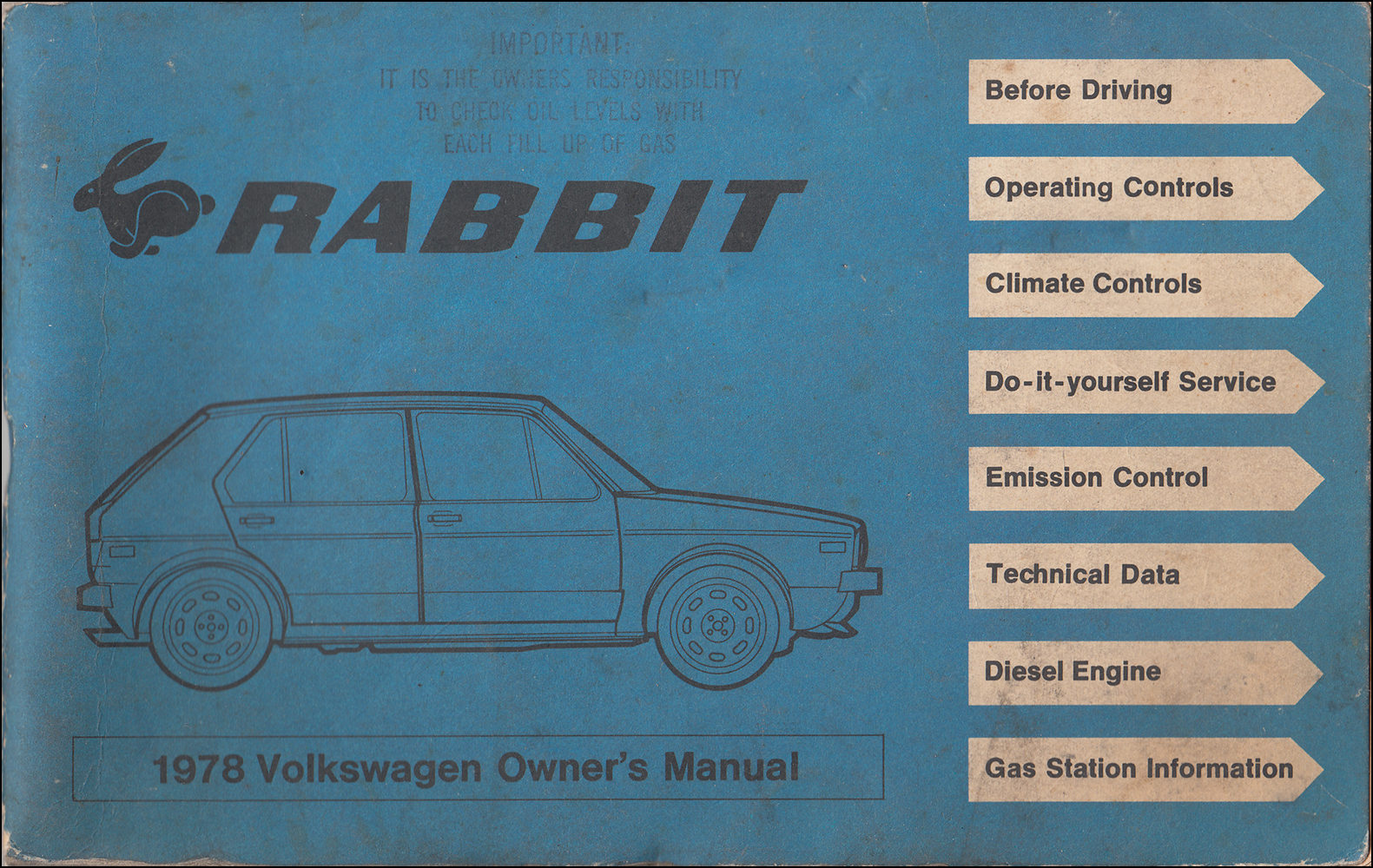 1978 Volkswagen Rabbit Owner's Manual Original