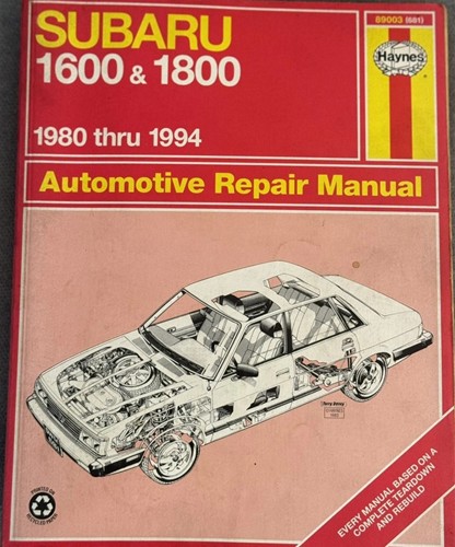Haynes Automotive Repair Manual Subaru 1600 & 1800 1980-1994