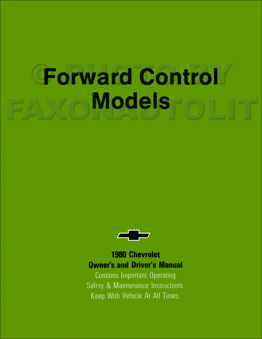 1980 Chevrolet Forward Control Owner's Manual Reprint Stepvan Motorhome P20 P30