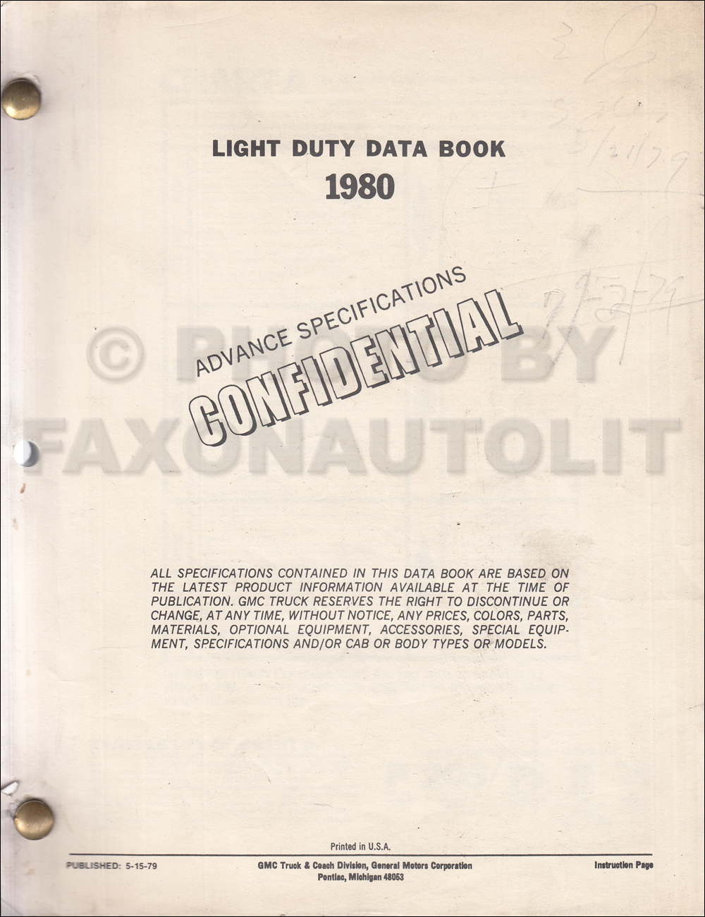1980 GMC Advance Light Duty Data Book Original