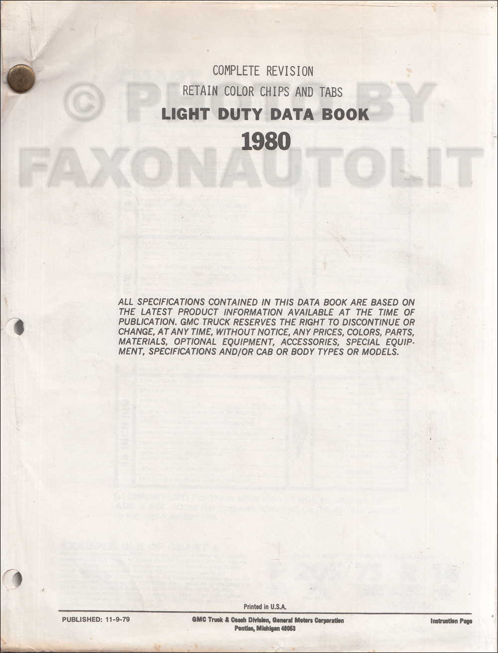 1980 GMC Light Duty Data Book Original