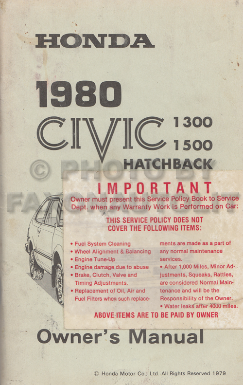 1980 Honda Civic 1300 1500 Original Owner's Manual Hatchback