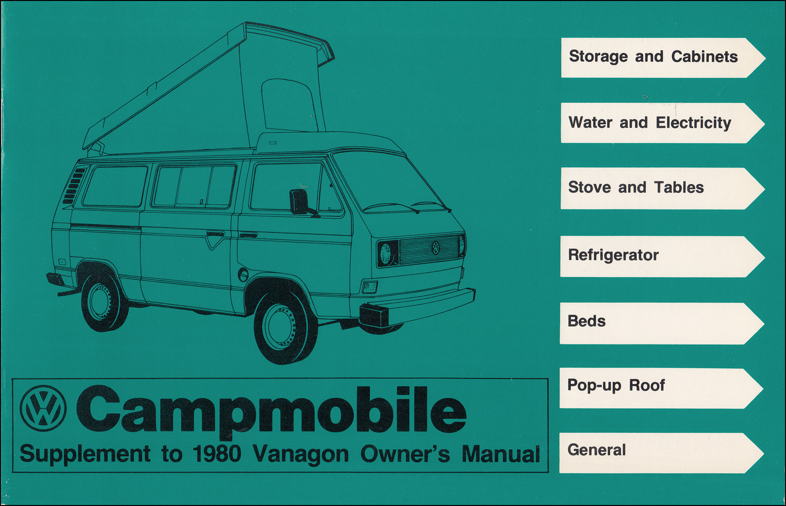 1980 Volkswagen Vanagon Campmobile Owner's Manual Supplement Original