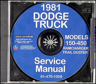 1981 CD Dodge 150-450 Pickup Truck Ramcharger Trail Duster Repair Shop Manual