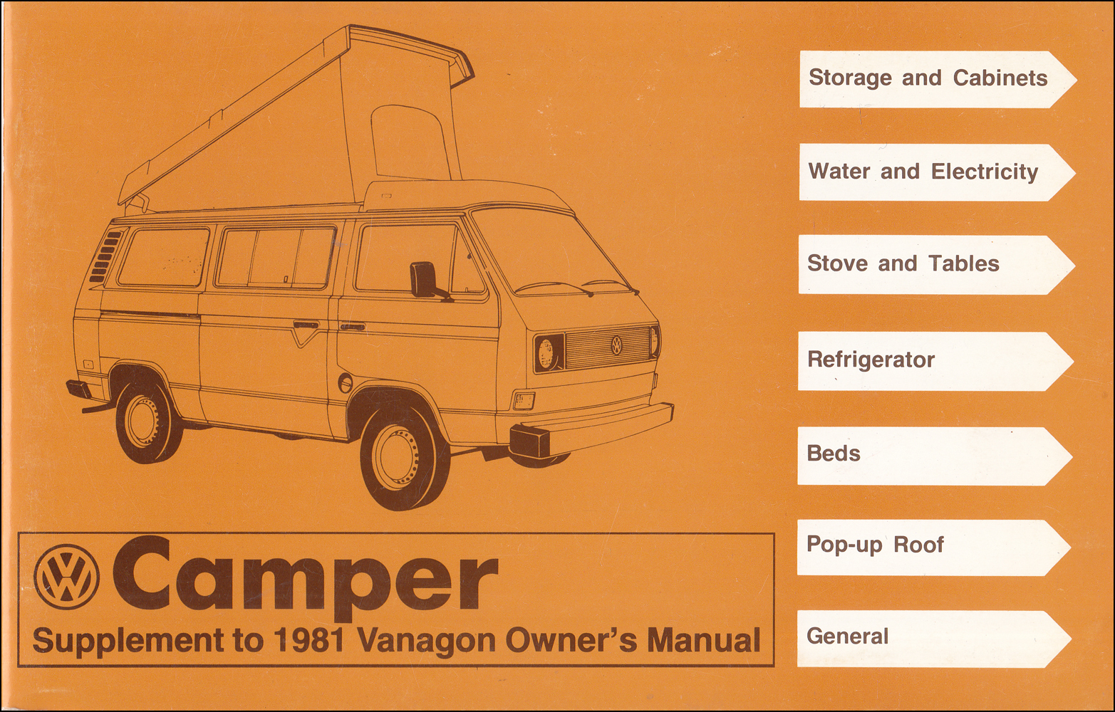 1981 Volkswagen Vanagon Campmobile Owner's Manual Supplement Original