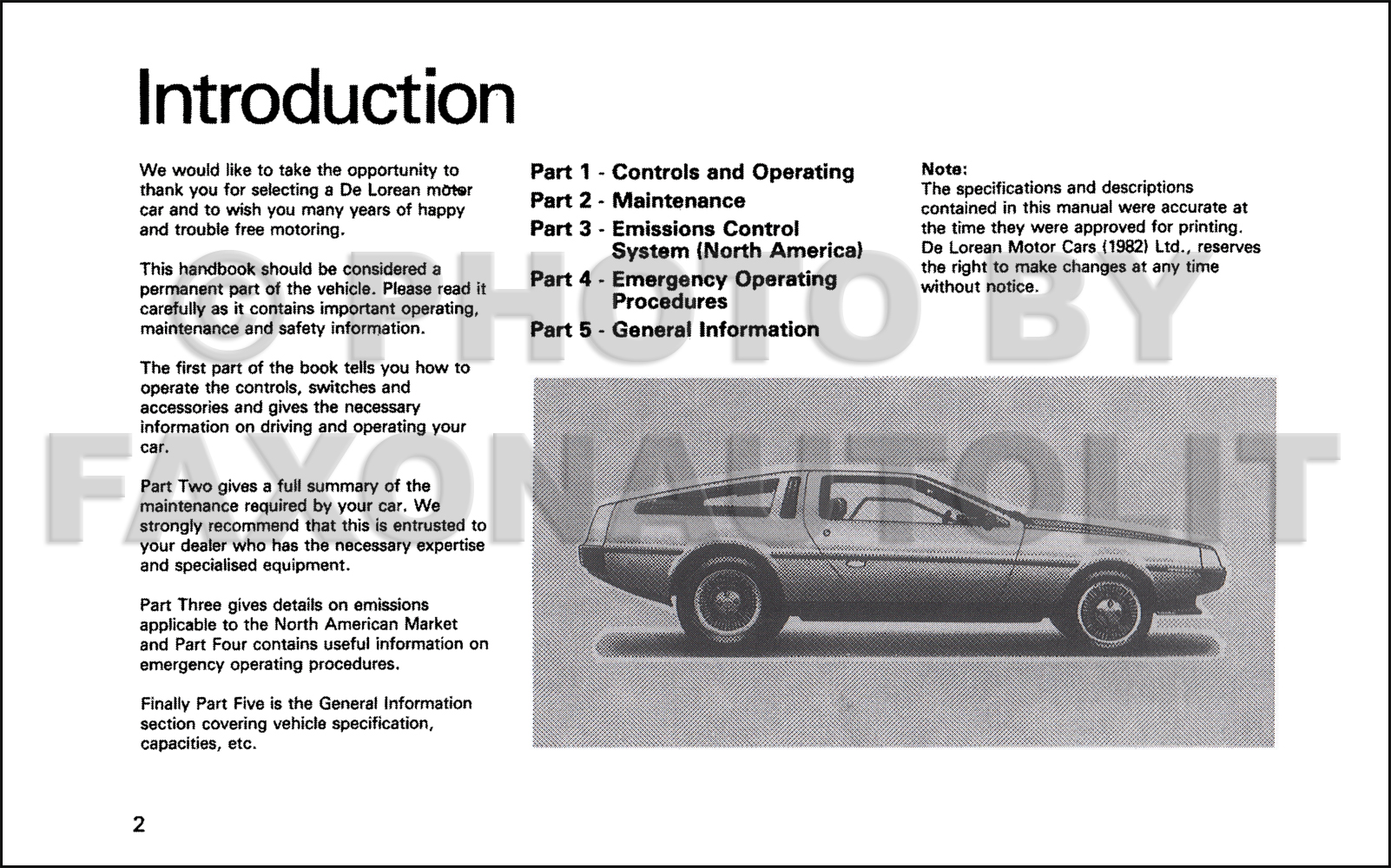1982-1983 DeLorean Owner’s Manual – Reproduction Owner Guide For DMC-12