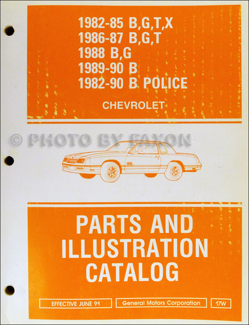 1982-1990 Chevrolet Parts Book Original Caprice Monte Carlo El Camino, Etc.