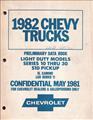 1982 Chevrolet 10-30 Truck Preliminary Data Book Original