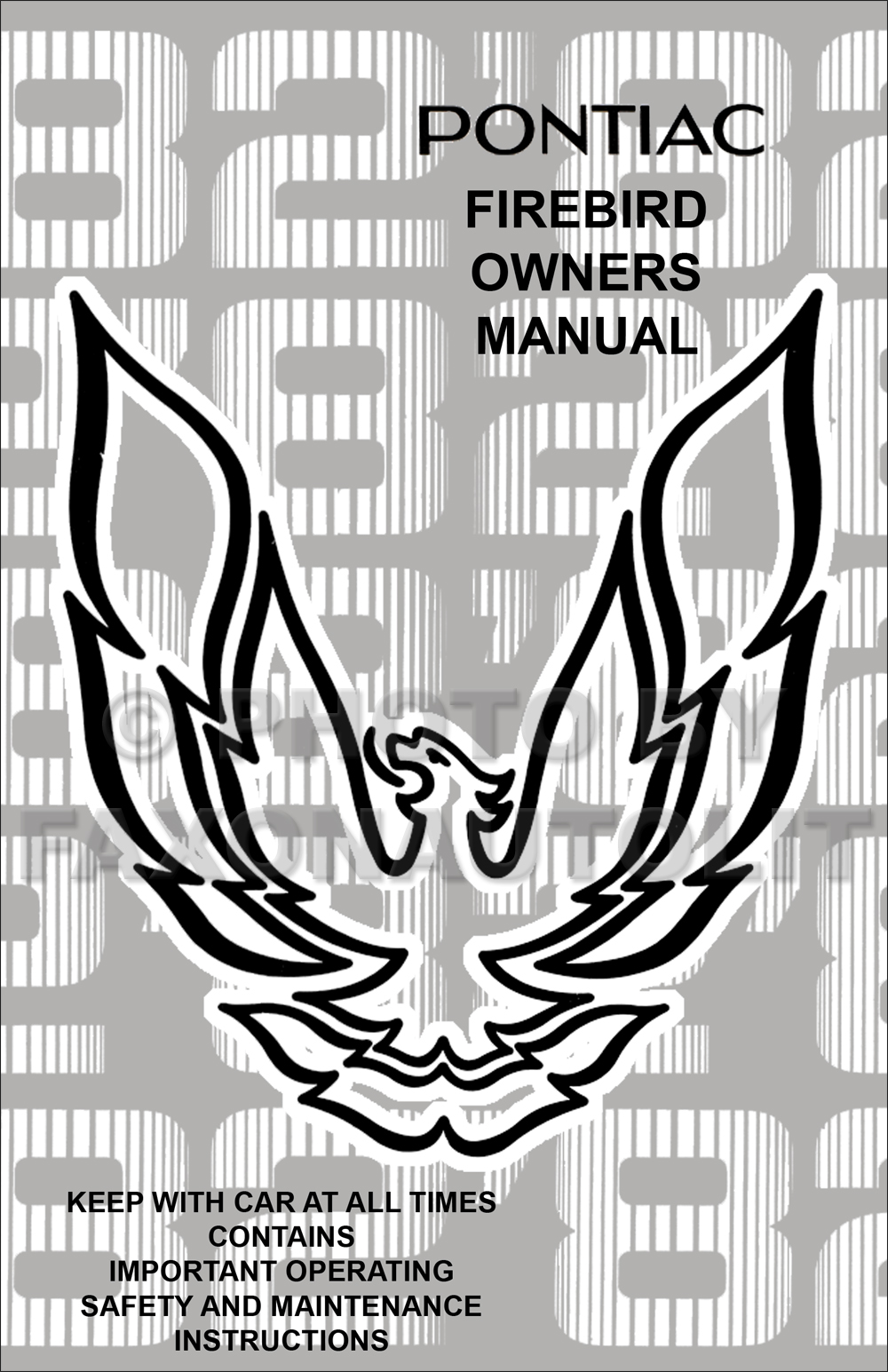 1982 Pontiac Firebird Owners Manual Reprint Trans Am Formula Esprit