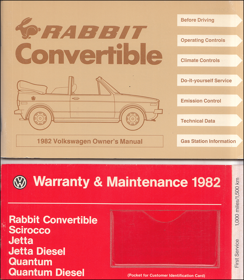 1982 Volkswagen Rabbit Convertible Owner's Manual Original