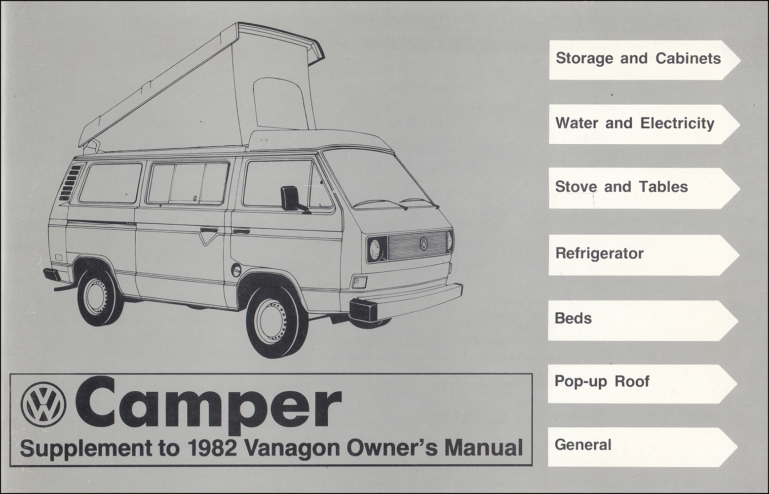 1982 Volkswagen Vanagon Camper Owner's Manual Supplement Original
