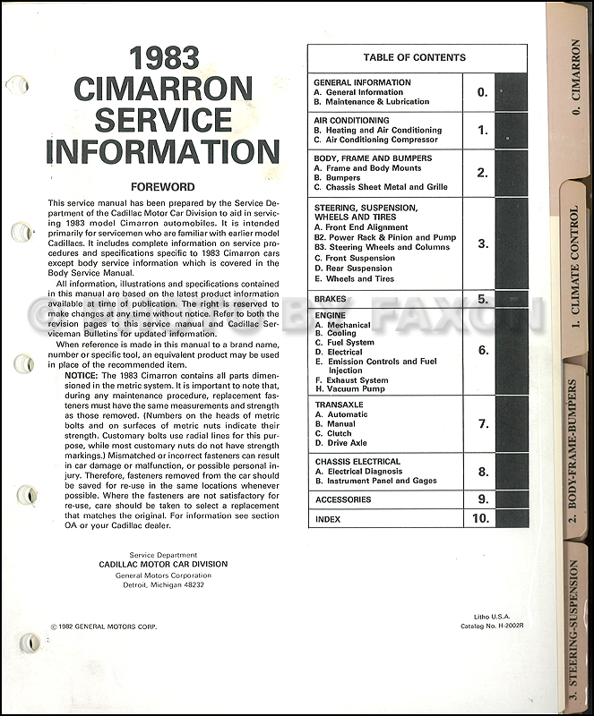 1984 Cadillac Cimarron Shop Manual Original 
