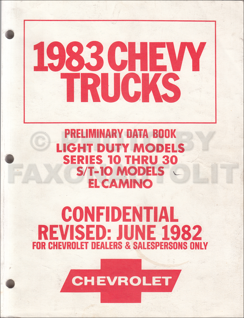 1983 Chevrolet 10-30 Truck Preliminary Data Book Original 