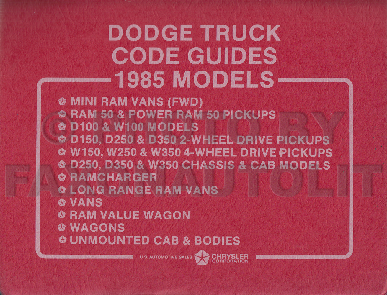 1985 Dodge Truck Code Ordering Guide Original