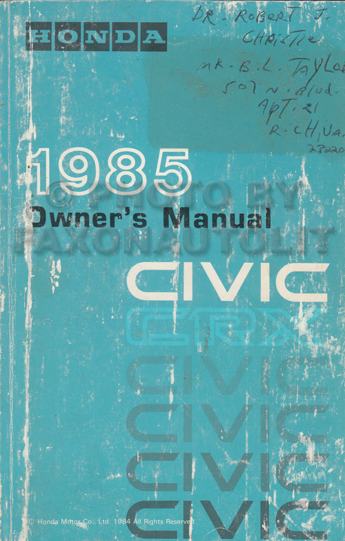 1985 Honda Civic CRX Owner's Manual Original
