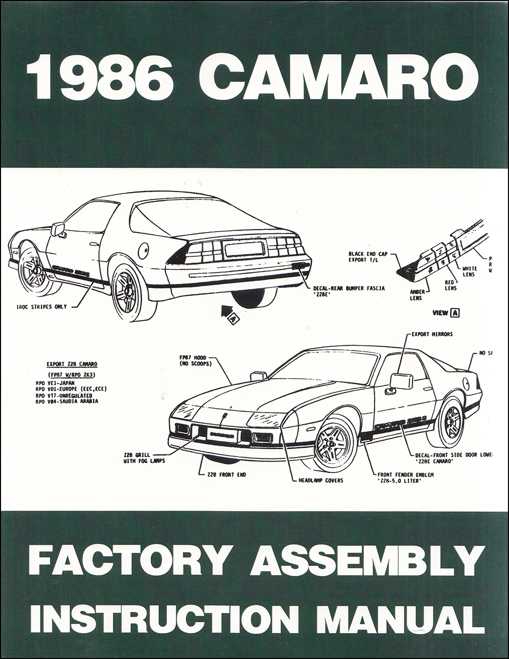 1986 Camaro Factory Assembly Manual Reprint BOUND Berlinetta Z28 IROC