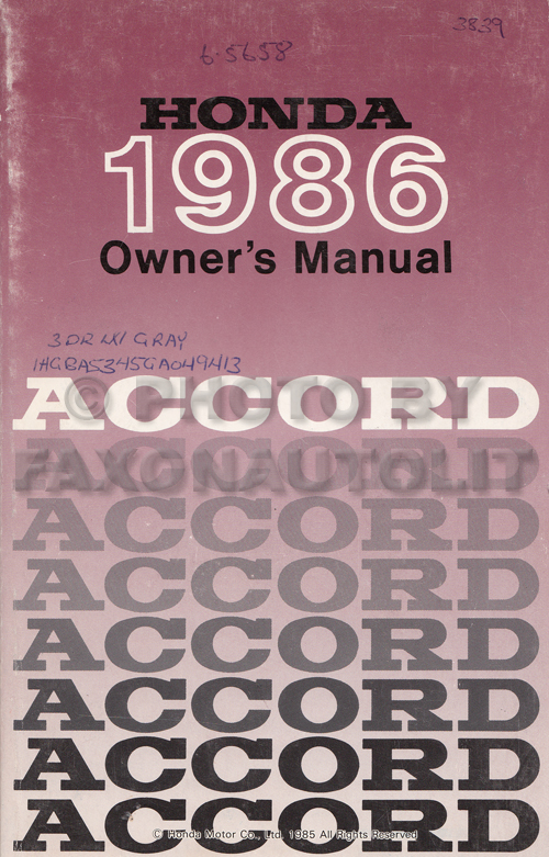 1986 Honda Accord Hatchback Owner's Manual Original
