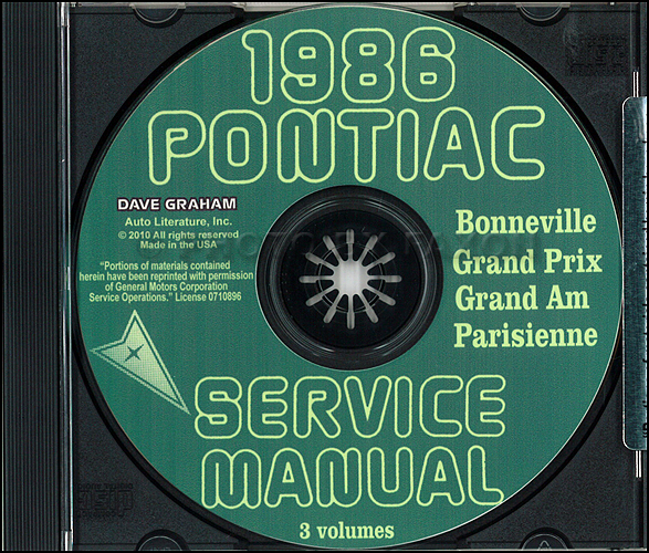 1986 Pontiac Repair Shop Manual and Body Manual on CD-ROM Grand Prix Am Parisienne Bonneville
