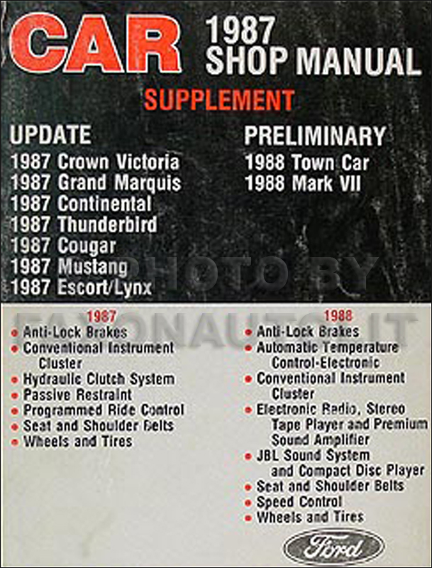 1987 Ford/Mercury Car Repair Manual Update Supplement Original