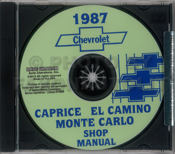 1987 Chevrolet Shop Manuals CD Caprice Monte Carlo El Camino GMC Caballero
