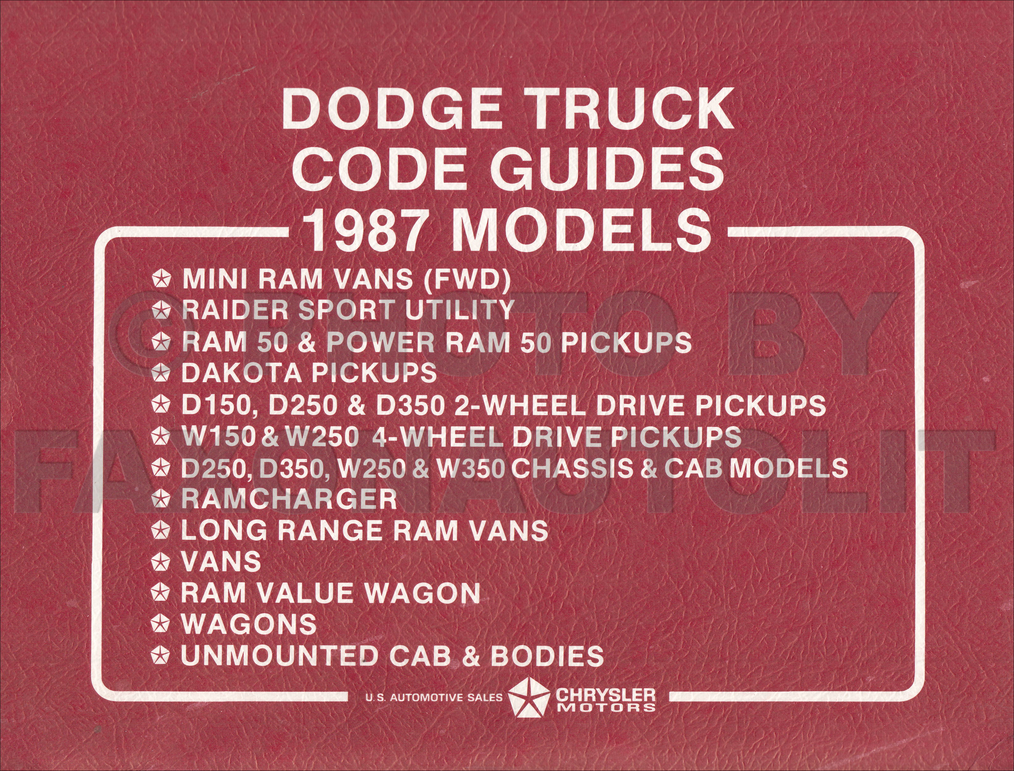 1987 Dodge Truck Ordering Guide Original