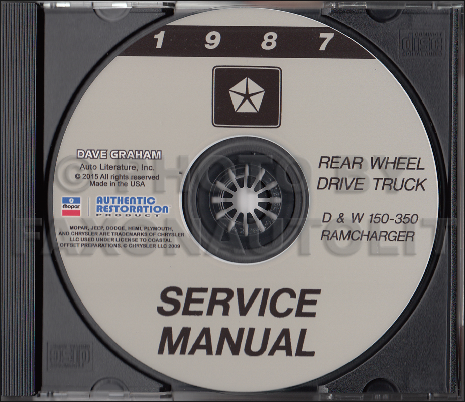 1987 Dodge Ramcharger and Pickup D&W 150-350 Repair Shop Manual CD
