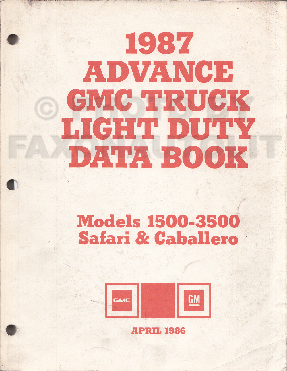 1987 GMC Advance Light Duty Data Book Original
