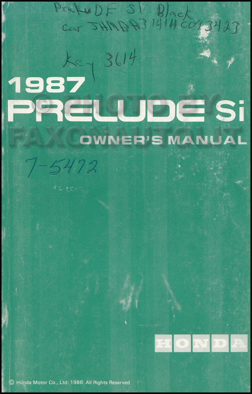 1987 Honda Prelude Si Owner's Manual Si Original