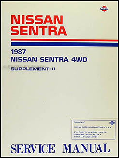 1987 Nissan Sentra 4WD Repair Manual Original Supplement 