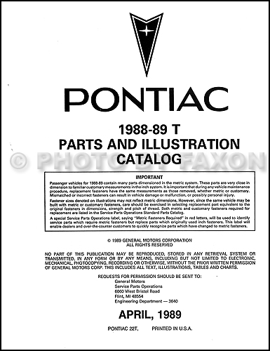 1988-1989 Pontiac LeMans Parts Book Original