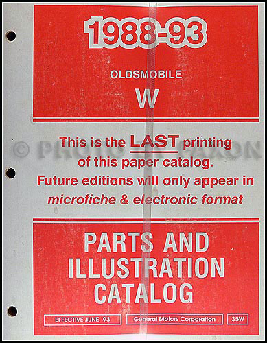 1988-1993 Oldsmobile Cutlass Supreme Parts Book Original