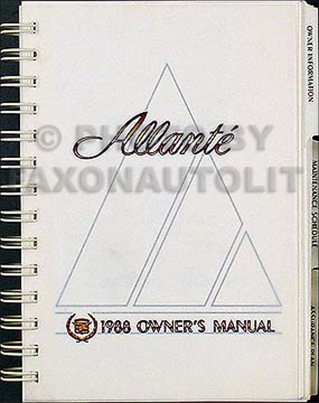 1988 Cadillac Allante Original Owner's Manual