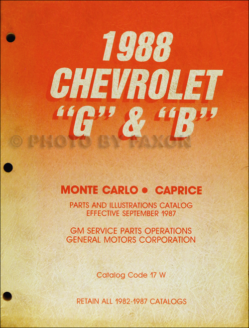 1988 Chevrolet Monte Carlo and Caprice Parts Book Original