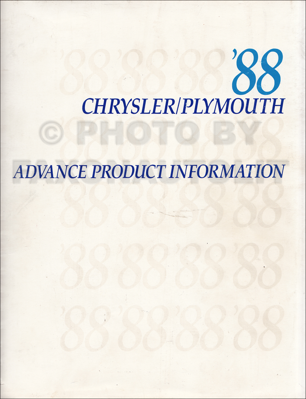 1988 Chrysler Plymouth Advance Color and Upholstery Album and Data Book Original