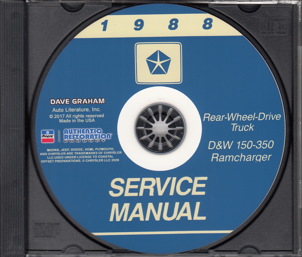 1988 Dodge Ramcharger and Pickup D&W 150-350 Repair Shop Manual CD
