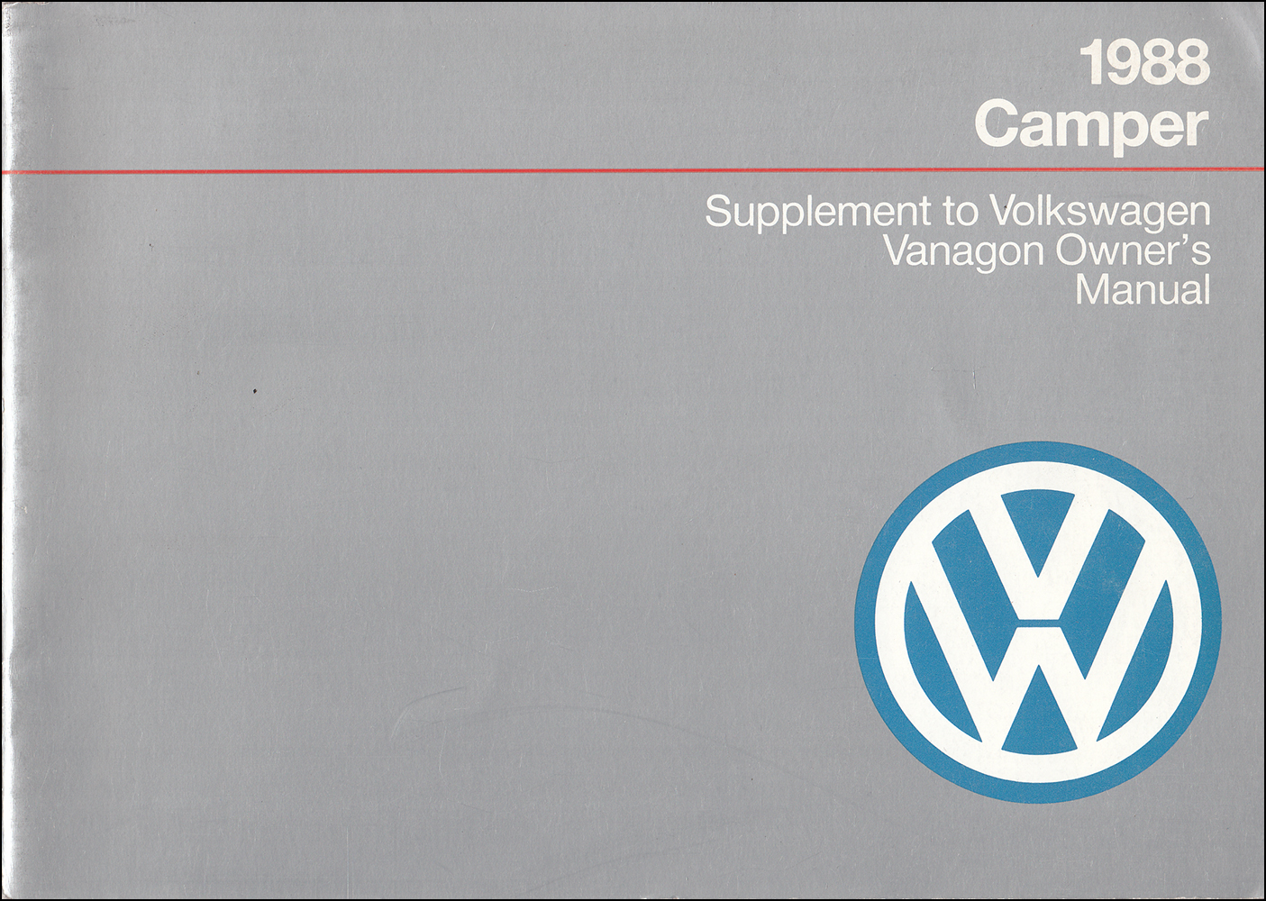 1988 Volkswagen Vanagon Camper Owner's Manual Supplement Original