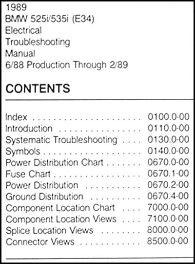 1989 BMW 525i 535i Electrical Troubleshooting Manual